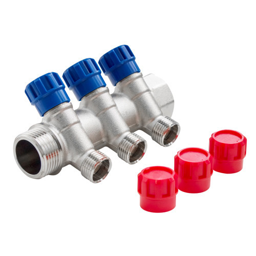 Коллектор распределительный VALFEX VF.560.N.0504 4 отвода ВР-НР 3/4"х1/2" DN 20 PN 10 с регулирующими клапанами