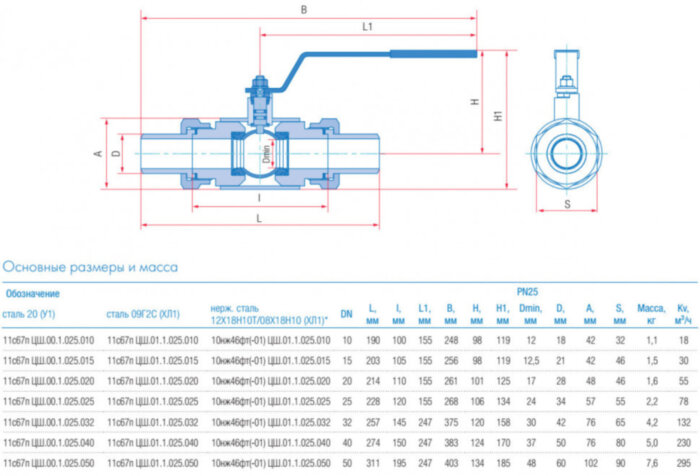 Кран шаровой Маршал 11с67п ЦШ.00.1 DN 40 PN 25 полнопроходной штуцерный