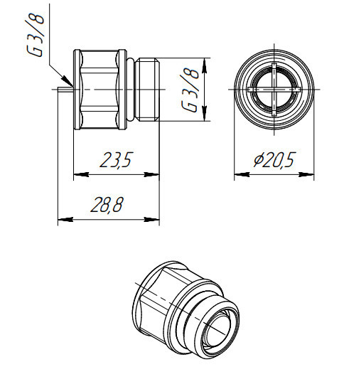 Клапан отсекающий VALTEC VT.539.N.03 3/8'' DN 10 PN 10 для монтажа автоматического воздухоотводчика, латунный с никелевым покрытием 2