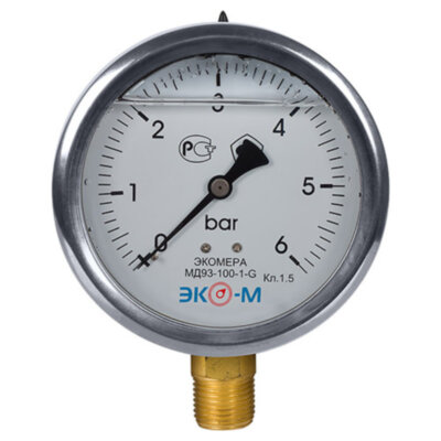 Манометр (вакуумметр) ЭКОМЕРА МД93 Ду 100 мм Ру 0-6 бар виброустойчивый гидрозаполненный