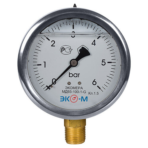 Манометр (вакуумметр) ЭКОМЕРА МД93 Ду 100 мм Ру 0-6 бар виброустойчивый гидрозаполненный