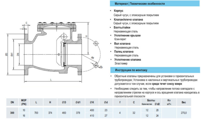 Клапан обратный HAWLE 9830 DN 300 PN 10