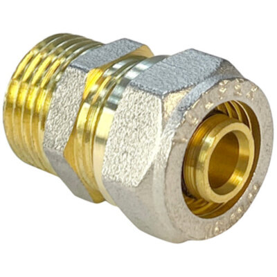 Соединитель обжимной VALFEX VF.301.N НР 1" Ду 26 Ру 25 переход на наружную резьбу, никелированный латунный