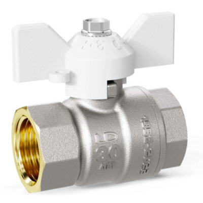 Кран шаровой латунный LD Pride 47.32.В-В.Б Ду 32 Ру 25 резьба (ВР-ВР) 1 1/4", никелированный с белой бабочкой, неполнопроходный