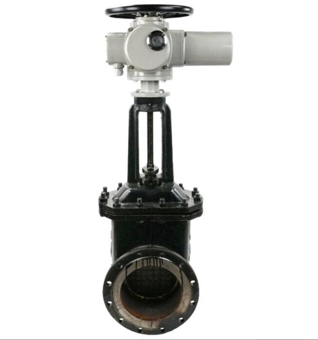 Задвижка ЛМЗ 30ч906бр Ду 150 Ру 16 фланцевая клиновая чугунная с электроприводом ГЗ-А.150/24 380В с параллельным клином