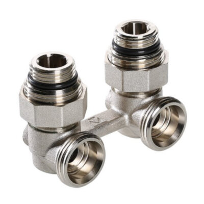 Узел радиаторный нижнего подключения Valtec VT.345.KNA 1/2" x 3/4" (евроконус) PN 10 угловой, в комплекте с адаптерами