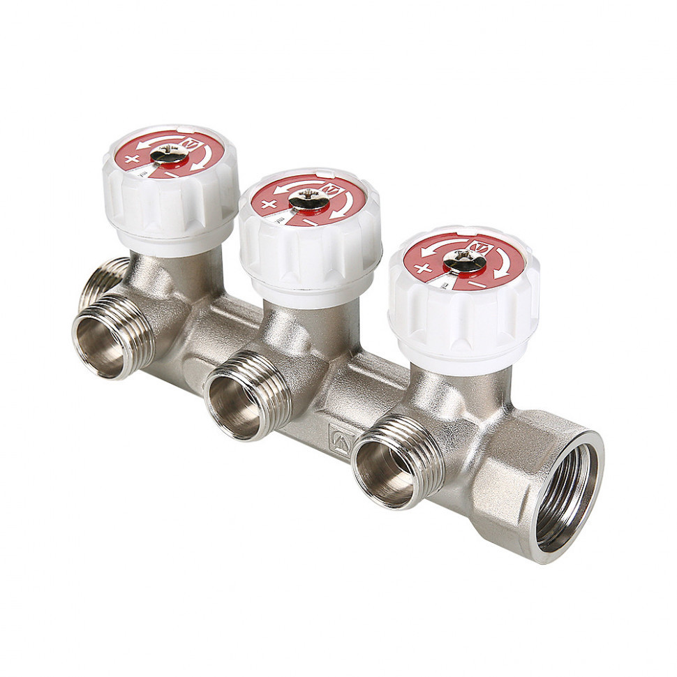 Коллектор распределительный VALTEC VTc.570.N.0502 2 отвода ВР-НР 3/4"x1/2" DN 20 PN 10 с регулирующими клапанами