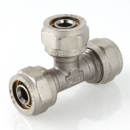 Тройник переходной VALTEC VTm.331 DN 26x16x20 PN 10 латунный никелированный