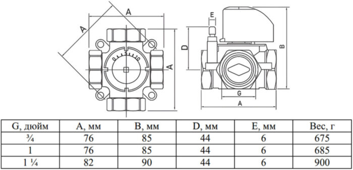 Клапан смесительно-разделительный VALTEC VT.MIX04.G.05 3/4" DN 20 PN 10 четырехходовой
