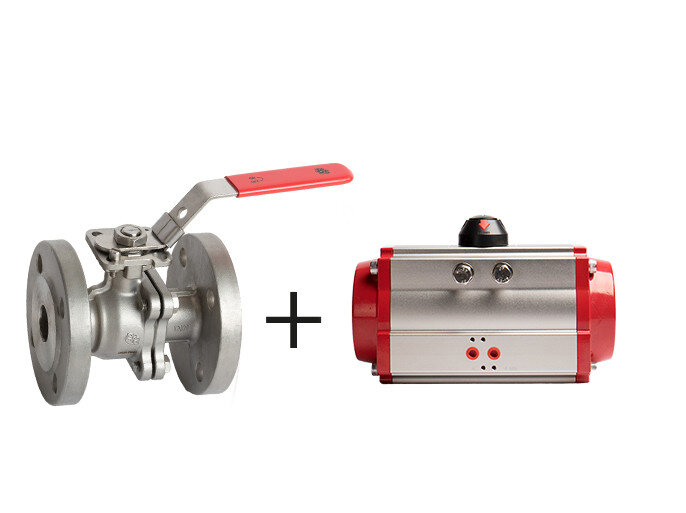 Кран шаровой нержавеющий РАШВОРК 7528 Ду50 Ру16 с пневмоприводом ВП РАШВОРК 930-SR 7528-050-40 + 930-SR-0133 фланцевый полнопроходный