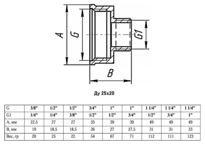 Переходник VALFEX VF.592 ВР-НР 1"x3/4" Ду 25x20 Ру 40 латунный