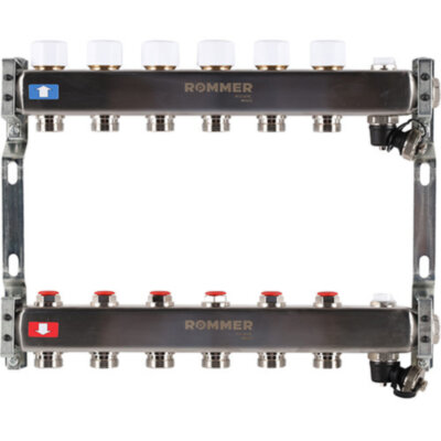 Коллектор ROMMER без расходомеров с клапаном вып. воздуха и сливом 6 выходов