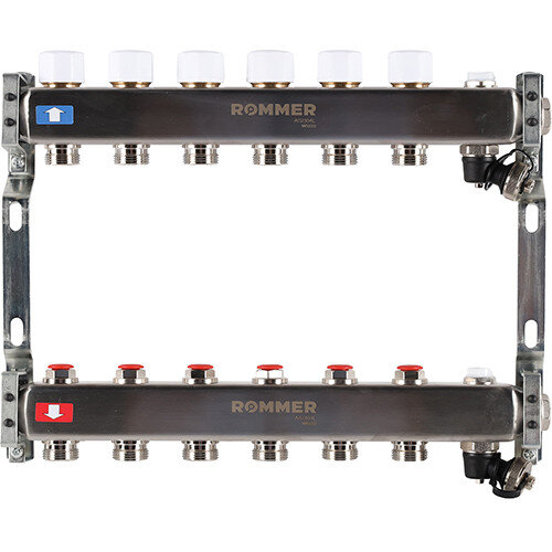 Коллектор ROMMER без расходомеров с клапаном вып. воздуха и сливом 6 выходов