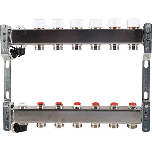 Коллектор ROMMER без расходомеров с клапаном вып. воздуха и сливом 6 выходов