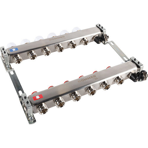 Коллектор ROMMER без расходомеров с клапаном вып. воздуха и сливом 6 выходов