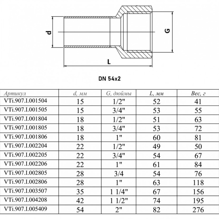 Вставка VALTEC VTi.907.I ВР 2" DN 54x50 PN 16 нержавеющая сталь 2