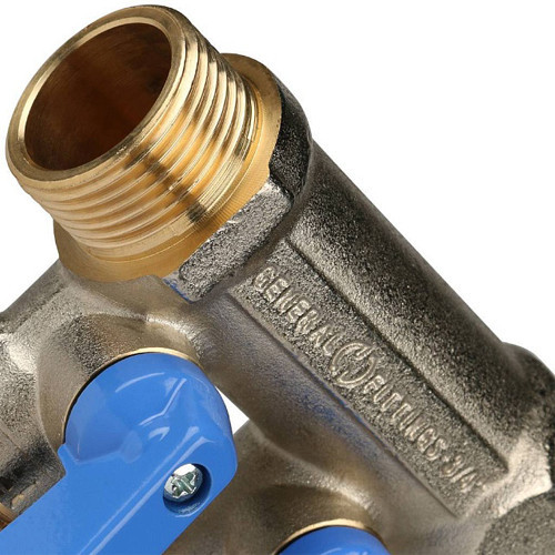 Коллектор распределительный STOUT SMB 6201 2 отвода ВР-НР 3/4"х1/2" DN 20 PN 10 с шаровыми кранами синяя рукоятка 3
