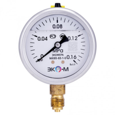 Манометр (вакуумметр) ЭКОМЕРА МД93 Ду 63 мм Ру 0-0,16 МПа виброустойчивый гидрозаполненный