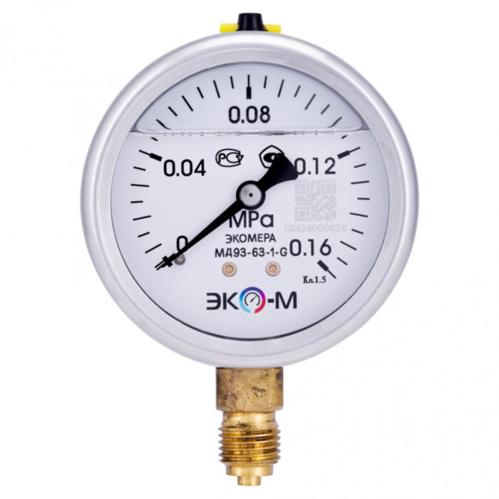 Манометр (вакуумметр) ЭКОМЕРА МД93 Ду 63 мм Ру 0-0,16 МПа виброустойчивый гидрозаполненный