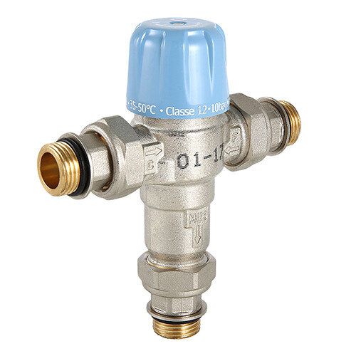 Клапан смесительный VALTEC THERMOMIX VT.MT10RU 1/2" DN 15 PN 10 термостатический трехходовой регулируемый, латунный с никелевым покрытием