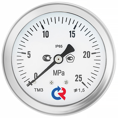 Манометр РОСМА ТМ-320Т.00 (0...0,6 МПа) Байонет Дкорп=63мм кл. 1,5 G1/4" виброустойчивый (готовый к гидрозаполнению) осевой 00000042232 1