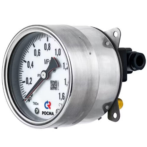 Манометр РОСМА ТМ2ж-520ТЭКТ (0...1,6 MПa) Дкорп=100мм кл. 1,5 2хM12х1,5 железнодорожный двухштуцерный c LED-подсветкой, эксцентрический УТ-00047497