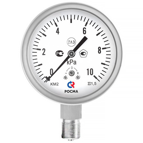 Манометр РОСМА КМ-22Р Кс IP54 (0...2,5 кПа) Дкорп=100мм кл. 1,5 G1/2" коррозионностойкий для низких давлений газов радиальный 00000029719