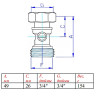 Кран радиаторный Valtec VT.345R 1/2" x 3/4" (евроконус) PN 10 для нижнего подключения прямой, в комплекте с адаптерами 2