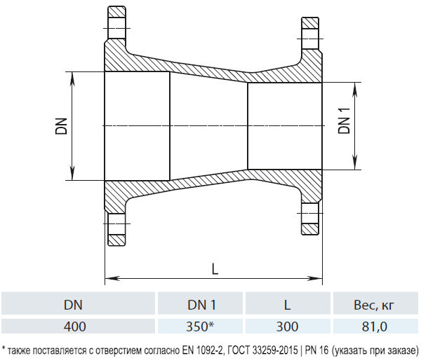 Переход фланцевый HAWLE 8550 DN 400-350 PN 16 3