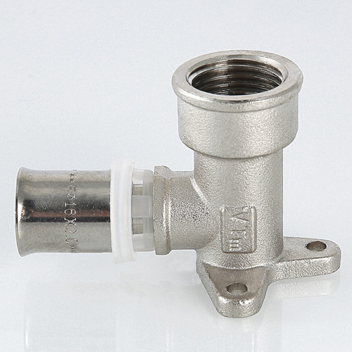 Угольник 90 градусов VALTEC VTm.254 ВР 1/2" DN 20x15 PN 10 с креплением латунный никелированный 3