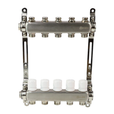 Коллекторная группа из нержавеющей стали Aquasfera 9504 DN 20/25 PN 10 резьба - 1"х3/4"х8, под евроконус без дренажного крана, резьбовая ВР-НР, 9504-07