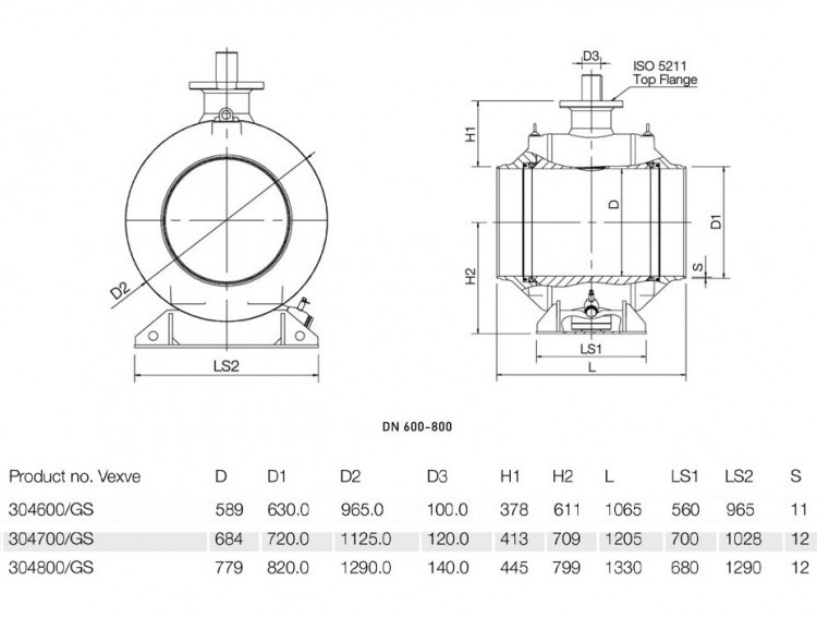Кран шаровой Vexve 304/GS600 DN 600 PN 25 стальной полнопроходный под приварку для газа, с редуктором 2