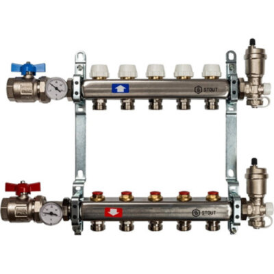 Коллектор STOUT в сборе без расходомеров 5 выходов