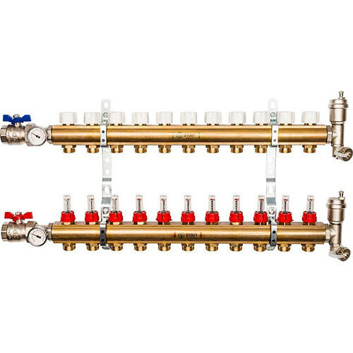 Распределительный коллектор STOUT с расходомерами 11 выходов