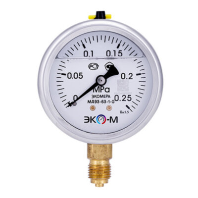 Манометр (вакуумметр) ЭКОМЕРА МД93 Ду 63 мм Ру 0-0,25 МПа виброустойчивый гидрозаполненный