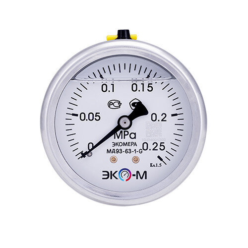 Манометр (вакуумметр) ЭКОМЕРА МД93 Ду 63 мм Ру 0-0,25 МПа виброустойчивый гидрозаполненный
