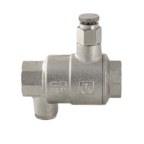 Клапан обратный VALTEC VT.171.N.04 1/2" DN 15 PN 40 пружинный резьбовой, с дренажем и воздухоотводчиком, латунный с никелевым покрытием