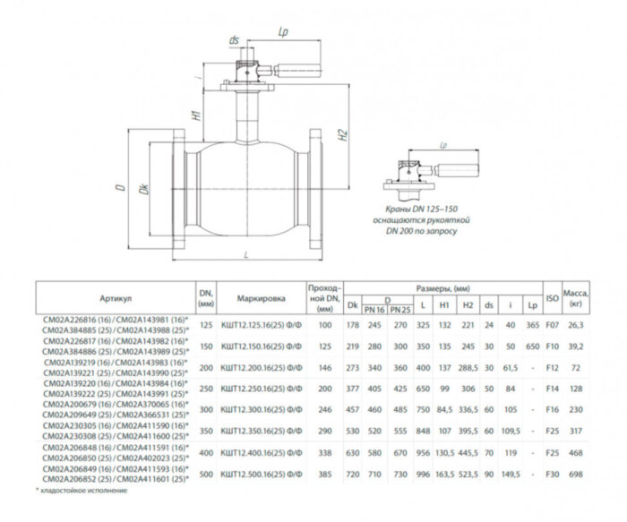 Кран шаровой БИВАЛ КШТХ 12 DN 150 PN 16 Ф/Ф