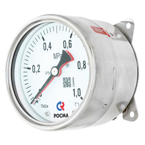 Манометр РОСМА ТМ2ж-520ТЭКТ (0...1,6 MПa) Дкорп=100мм кл. 1,5 2хM12х1,5 железнодорожный двухштуцерный без подсветки, эксцентрический 00000041496