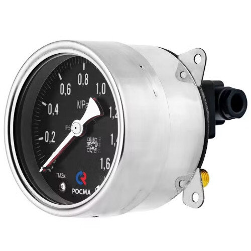 Манометр РОСМА ТМ2ж-520ТЭКТ (0...0,6 MПa) Дкорп=100мм кл. 1,5 2хM12х1,5 железнодорожный двухштуцерный c LED-подсветкой, эксцентрический УТ-00047498