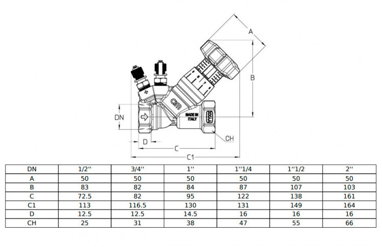 Клапан Cim 746 1/2" Ру 25 балансировочный Cimberio 2