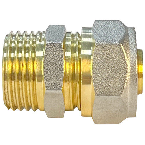 Соединитель обжимной VALFEX VF.301.N НР 3/4" Ду 20 Ру 25 переход на наружную резьбу, никелированный латунный