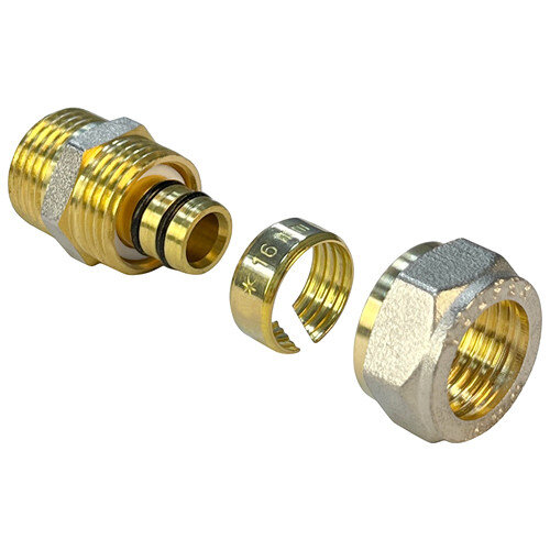 Соединитель обжимной VALFEX VF.301.N НР 3/4" Ду 20 Ру 25 переход на наружную резьбу, никелированный латунный