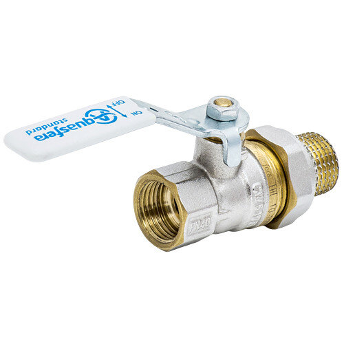Кран шаровой латунный Aquasfera Standard 1106 DN 20 PN 40 резьба - 3/4'', покрытие - никель, неполнопроходной резьбовой ВР-НР с американкой, ручка-рычаг белая 1106-02