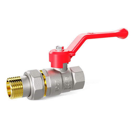 Кран шаровой латунный LD Pride 47.25.В-ГШ.Р Ду 25 Ру 40 резьба (ВР-НР) 1", никелированный с красным рычагом, неполнопроходный