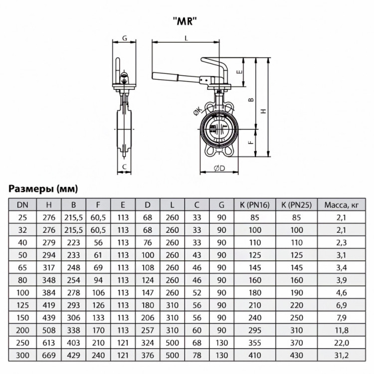 Затвор ADL ГРАНВЭЛ ЗПТС DN 150 PN 16 с рукояткой MR 2