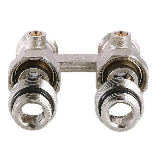 Узел радиаторный Valtec VT.345K 1/2" x 3/4" (евроконус) PN 10 для нижнего подключения прямой, в комплекте с адаптерами 3