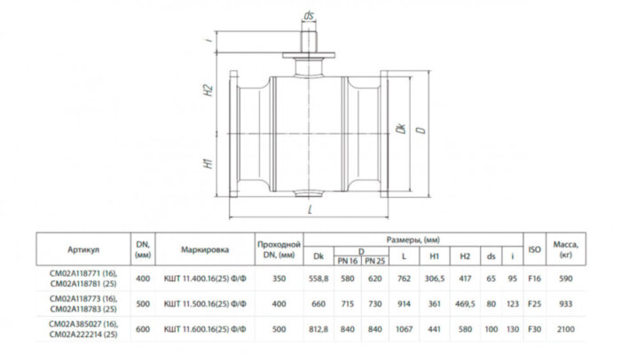 Кран шаровой БИВАЛ КШТ 11 DN 500 Ф/Ф
