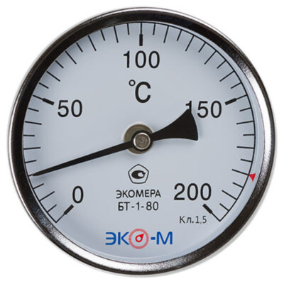 Термометр биметаллический ЭКОМЕРА БТ-1 Ду 80, Т 0-200C, L=100