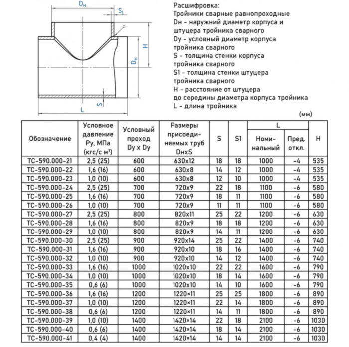 Тройник стальной 630x12-630х10 ТС-590.000 серия 5.903-13 равнопроходный сварной